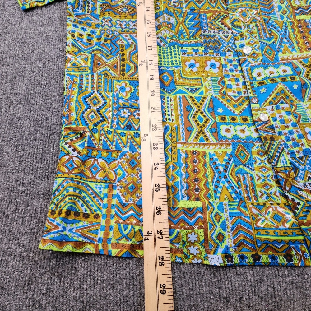 Vintage 60s Sears Hawaiian Camp Shirt Mens Large Psychedelic Patchwork Thin READ - Picture 6 of 7